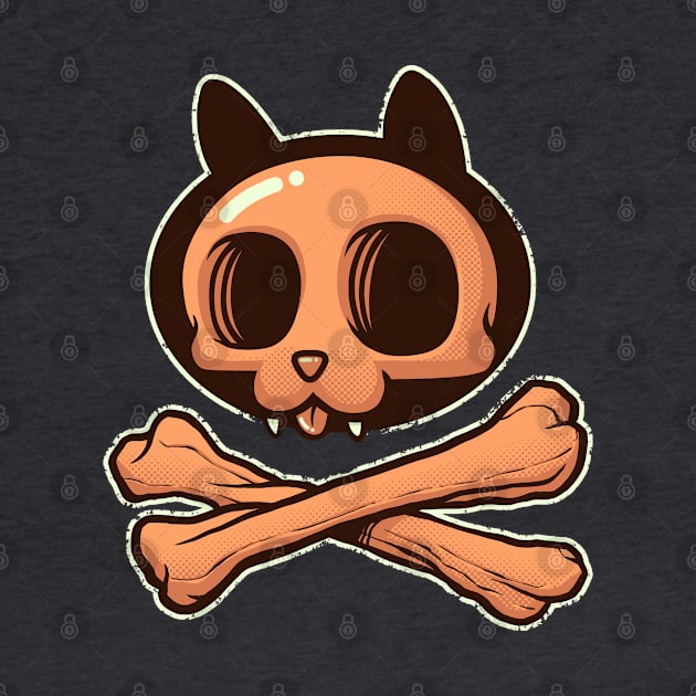 Cute Orange Cartoon Cat Skull & Bones Adorkable Kitten by kgullholmen